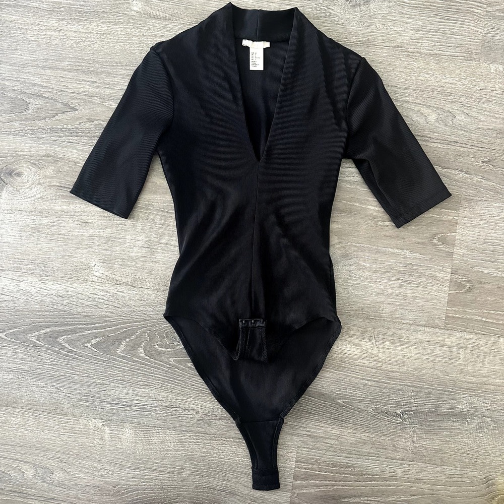 H&M Black Deep V Neck Bodysuit